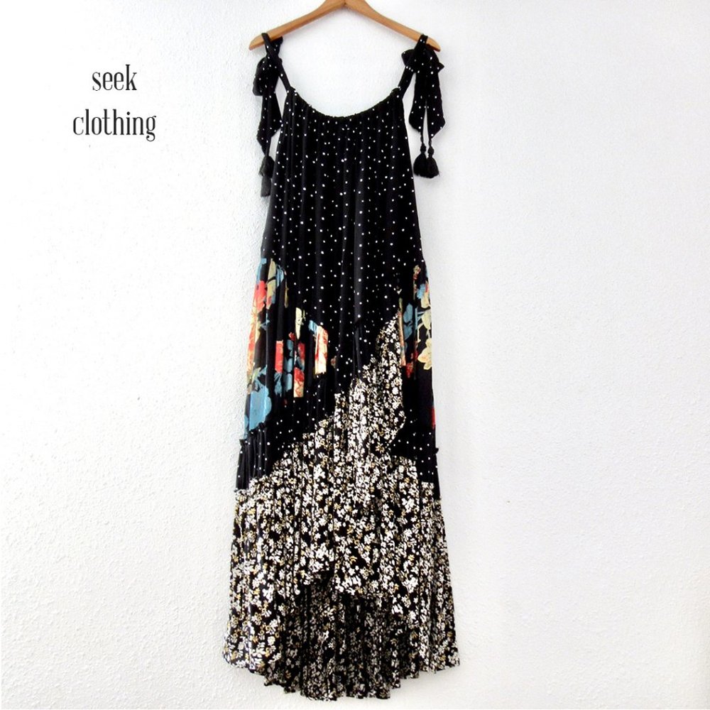 Free People Black Floral Patchwork Maxi Dress